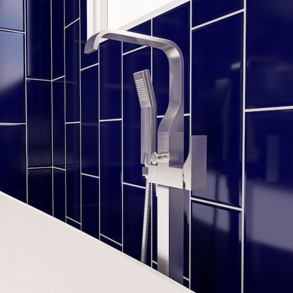 Alfi Brand Brushed Nckl Sgl Lvr Flr Mnt Tub Filler Mixer w Hand Held Shower Head AB2180-BN - main